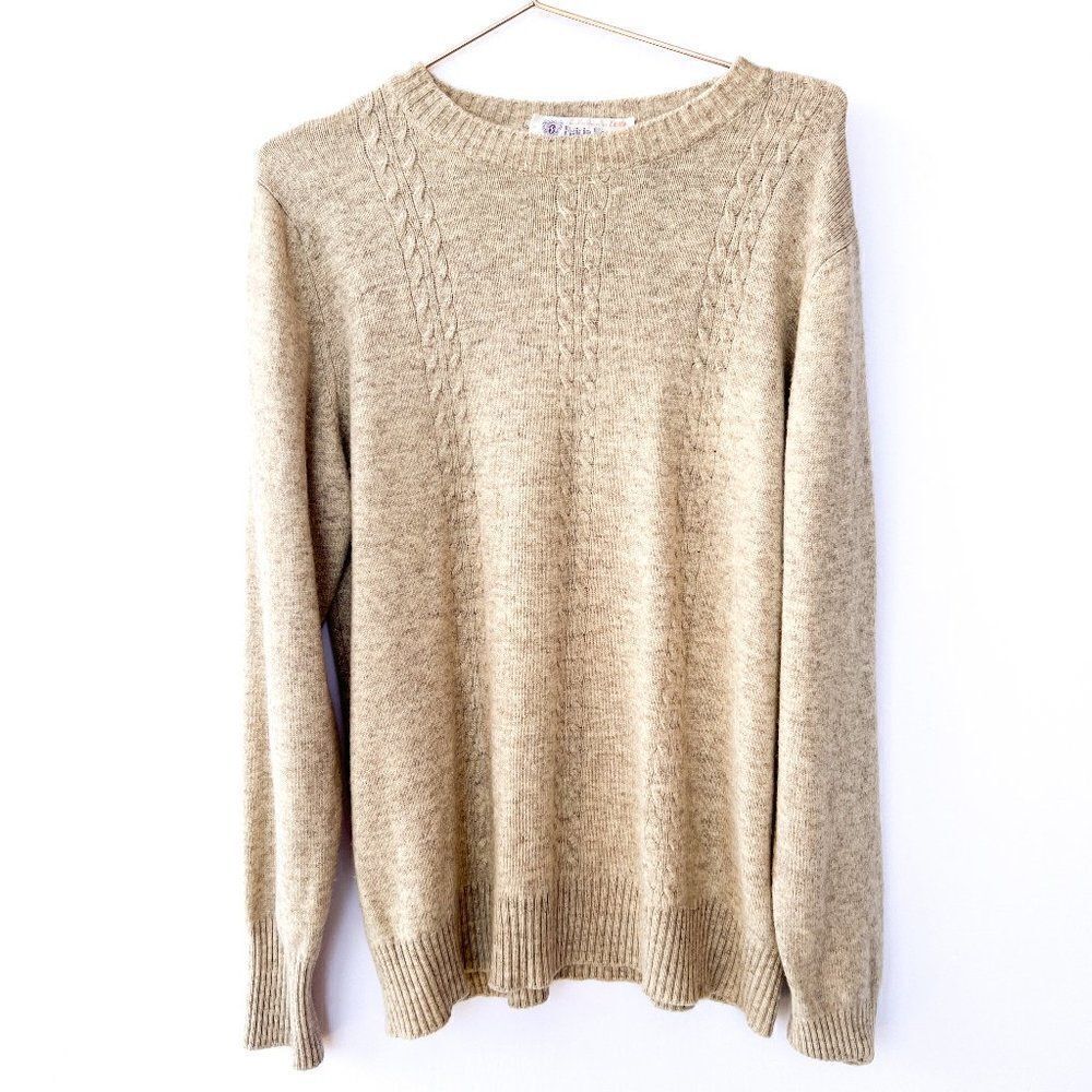 Vintage Philip Scott Lambswool Oatmeal Long Sleeve Cable Knit Sweater XL